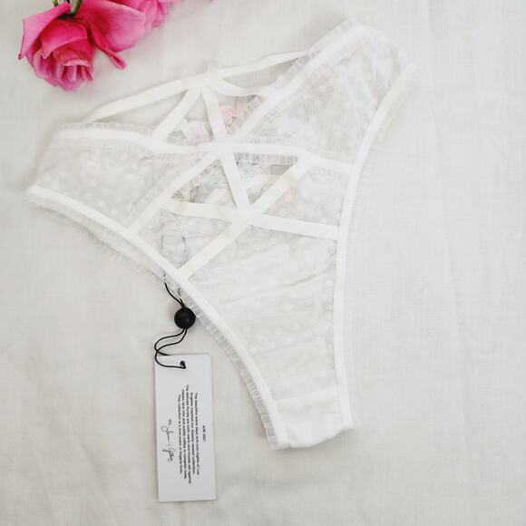 For Love and Lemons Outline White Rainbow Floral High Waisted Panty XXS NWT - Picture 9 of 13
